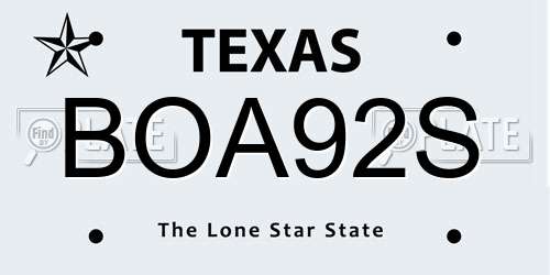 BOA92S Texas License Plate