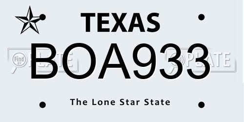 BOA933 Texas License Plate