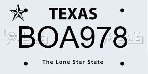 BOA978 Texas License Plate