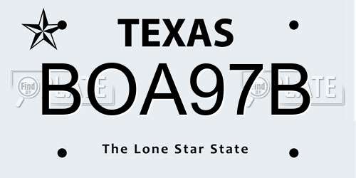 BOA97B Texas License Plate