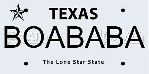 BOABABA Texas License Plate