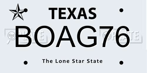 BOAG76 Texas License Plate