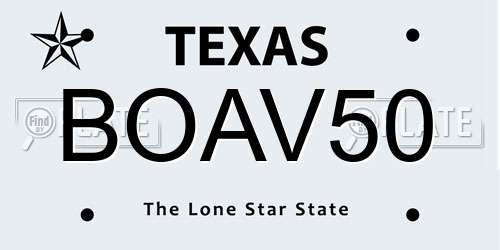 BOAV50 Texas License Plate