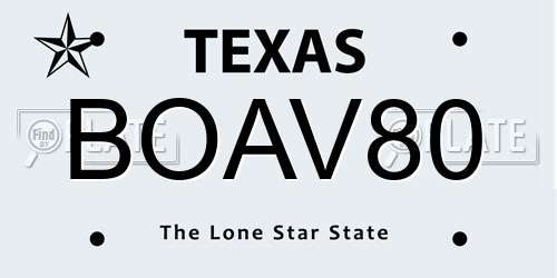 BOAV80 Texas License Plate