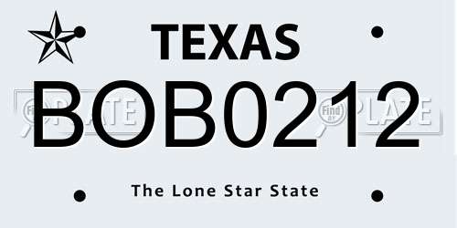 BOB0212 Texas License Plate