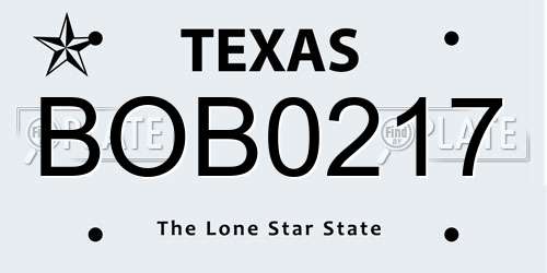 BOB0217 Texas License Plate