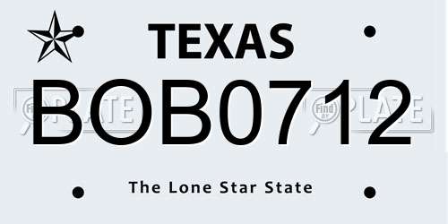 BOB0712 Texas License Plate