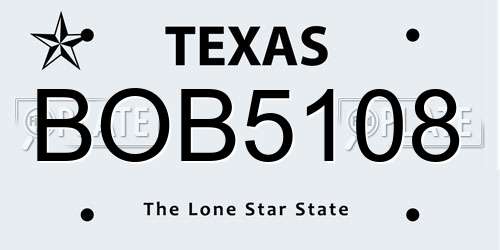 BOB5108 Texas License Plate