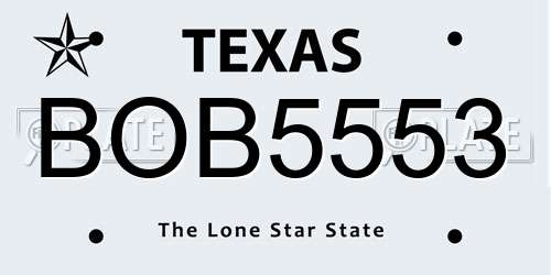 BOB5553 Texas License Plate