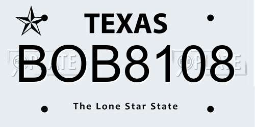 BOB8108 Texas License Plate