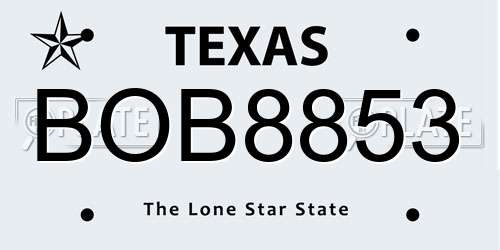 BOB8853 Texas License Plate