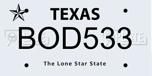 BOD533 Texas License Plate