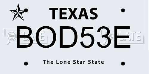 BOD53E Texas License Plate