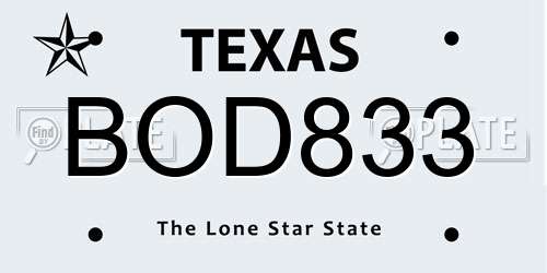 BOD833 Texas License Plate
