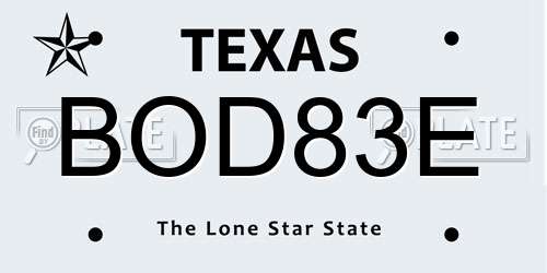 BOD83E Texas License Plate