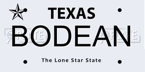 BODEAN Texas License Plate