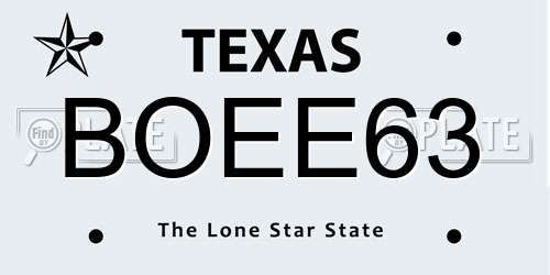 BOEE63 Texas License Plate