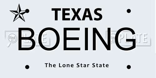 BOEING Texas License Plate