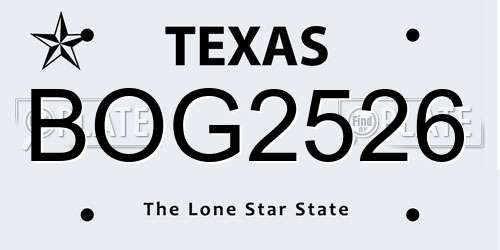 BOG2526 Texas License Plate