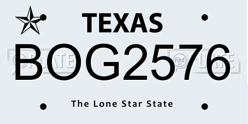 BOG2576 Texas License Plate