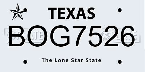 BOG7526 Texas License Plate