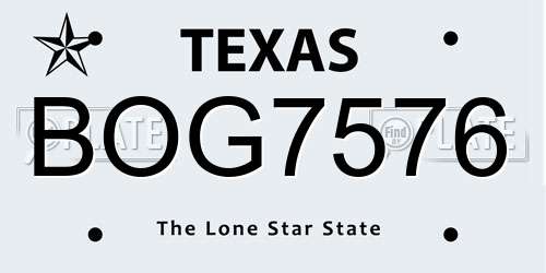 BOG7576 Texas License Plate