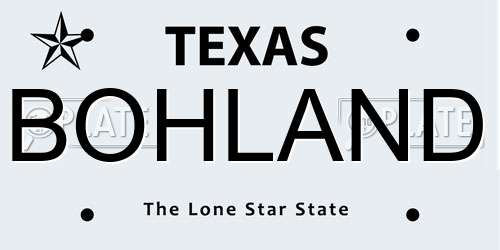 BOHLAND Texas License Plate