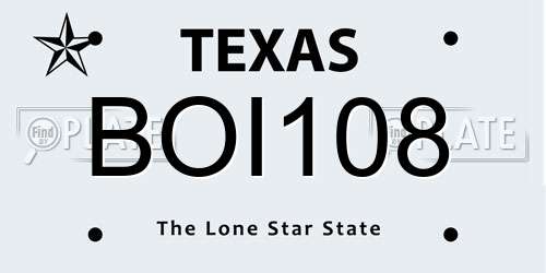 BOI108 Texas License Plate