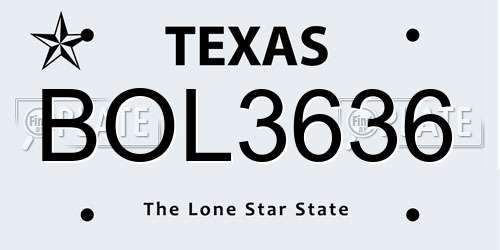 BOL3636 Texas License Plate