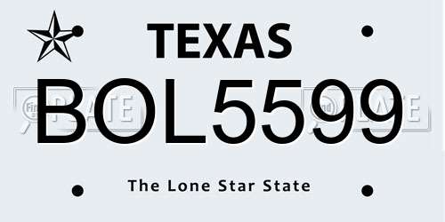 BOL5599 Texas License Plate
