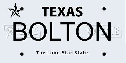 BOLTON Texas License Plate