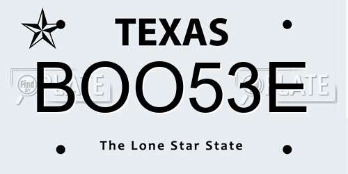 BOO53E Texas License Plate