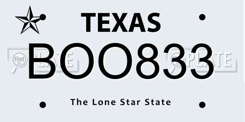 BOO833 Texas License Plate