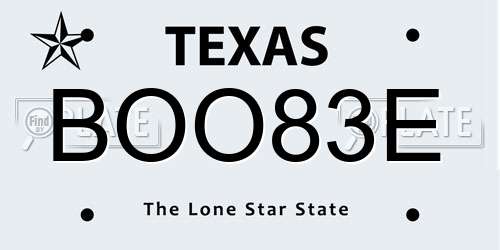 BOO83E Texas License Plate