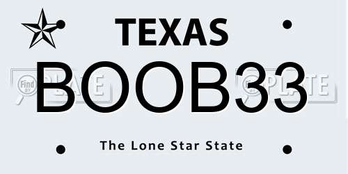 BOOB33 Texas License Plate