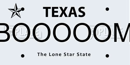 BOOOOOM Texas License Plate