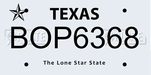 BOP6368 Texas License Plate