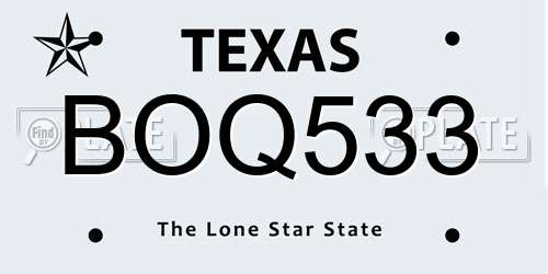 BOQ533 Texas License Plate