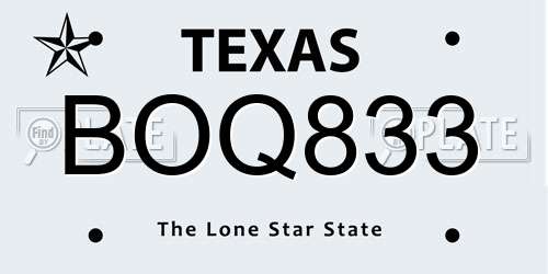 BOQ833 Texas License Plate