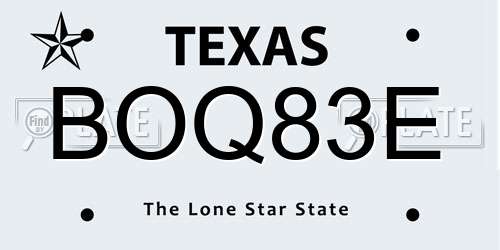 BOQ83E Texas License Plate