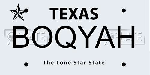 BOQYAH Texas License Plate