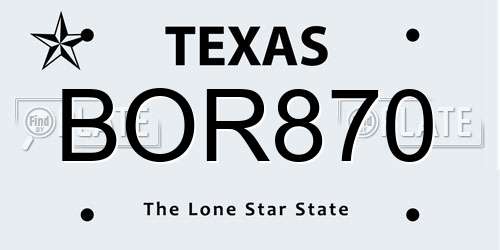 BOR870 Texas License Plate