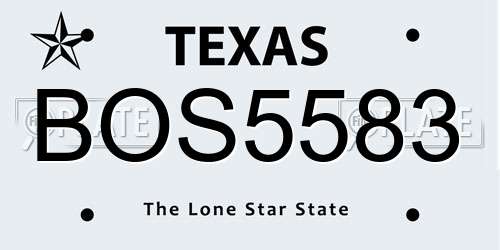 BOS5583 Texas License Plate