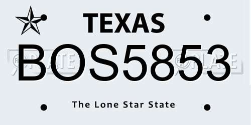 BOS5853 Texas License Plate