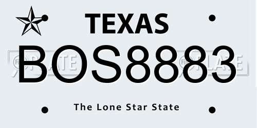 BOS8883 Texas License Plate