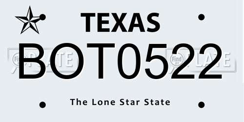 BOT0522 Texas License Plate