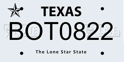 BOT0822 Texas License Plate