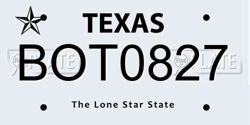 BOT0827 Texas License Plate