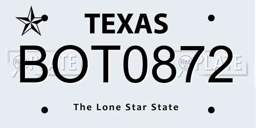 BOT0872 Texas License Plate