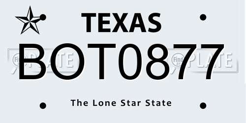 BOT0877 Texas License Plate